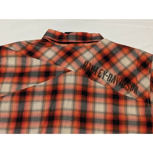 HARLEY-DAVIDSON MEN'S WASHED ORANGE PLAID SHIRT SHORT SLEEVE - NWT - LARGE - Picture 9 of 10